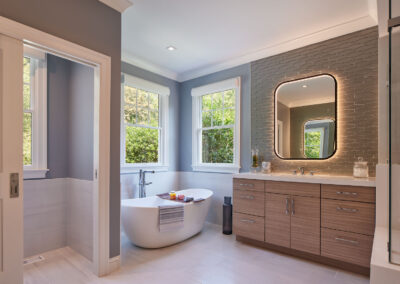 natural wood tone bathroom cabinetry