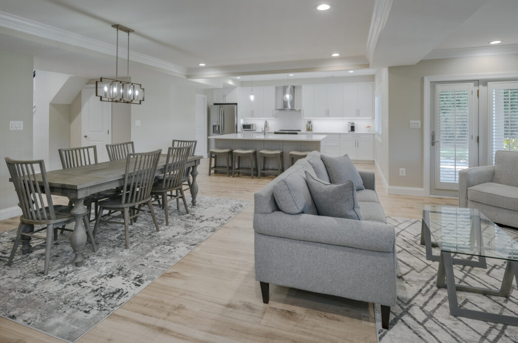 open concept, interior design
three zones