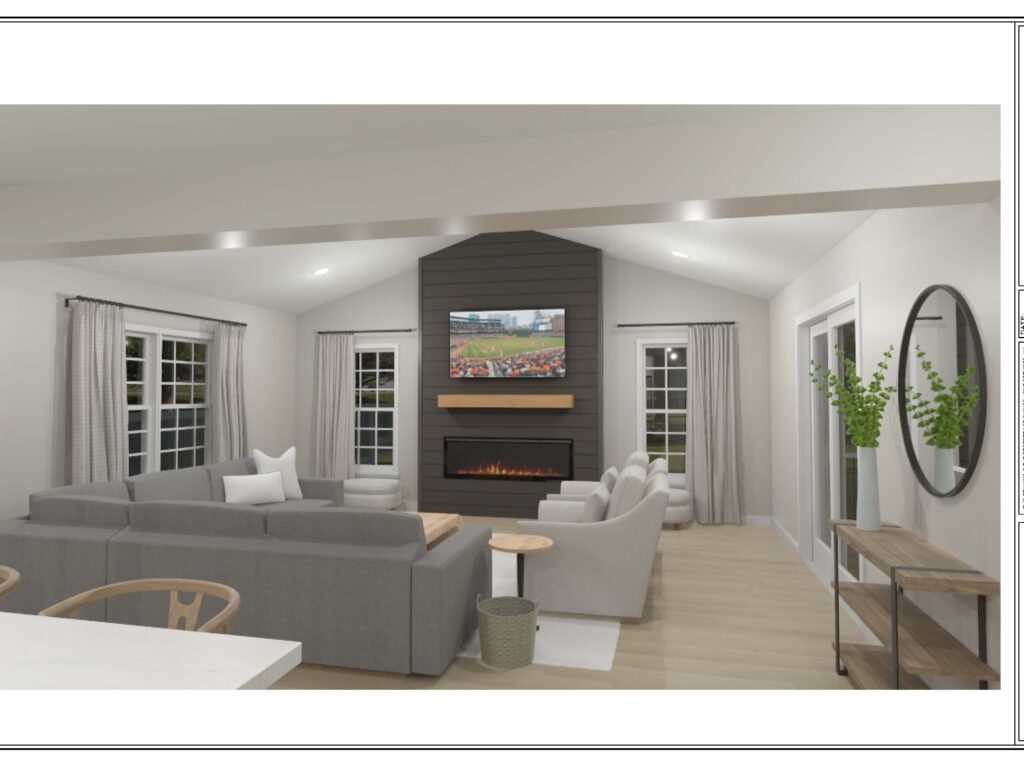 family room 3D rendering